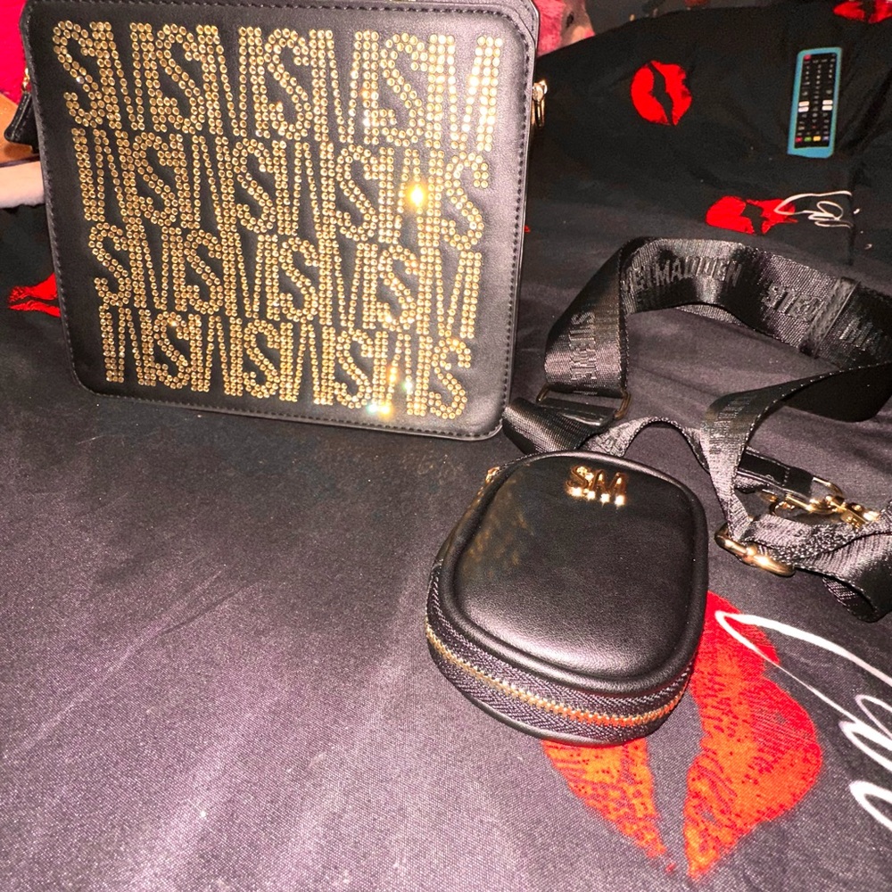 Steve Madden Black and Gold Rhinestone Crossbody Bag. Lightly used.